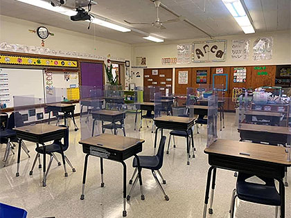 Classroom desk shields following CDC guidelines